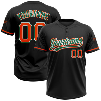 Custom Black Orange-Kelly Green Two-Button Unisex Softball Jersey