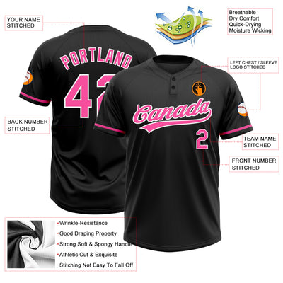 Custom Black Pink-White Two-Button Unisex Softball Jersey