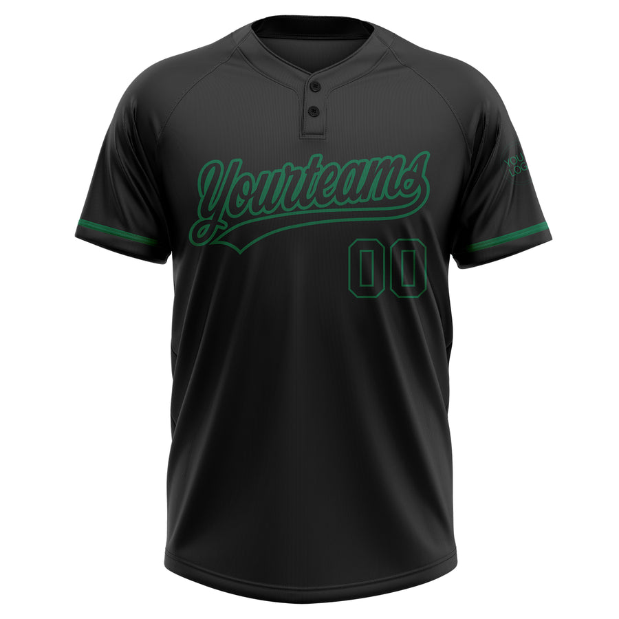 Custom Black Black-Kelly Green Two-Button Unisex Softball Jersey