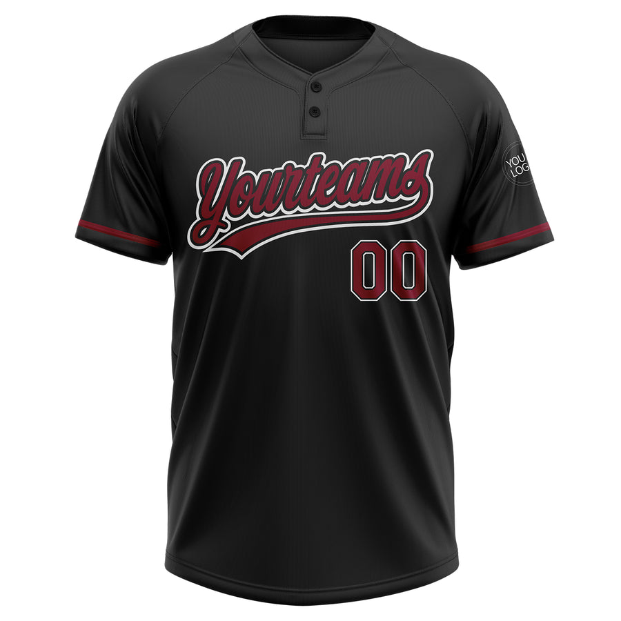 Custom Black Crimson-White Two-Button Unisex Softball Jersey