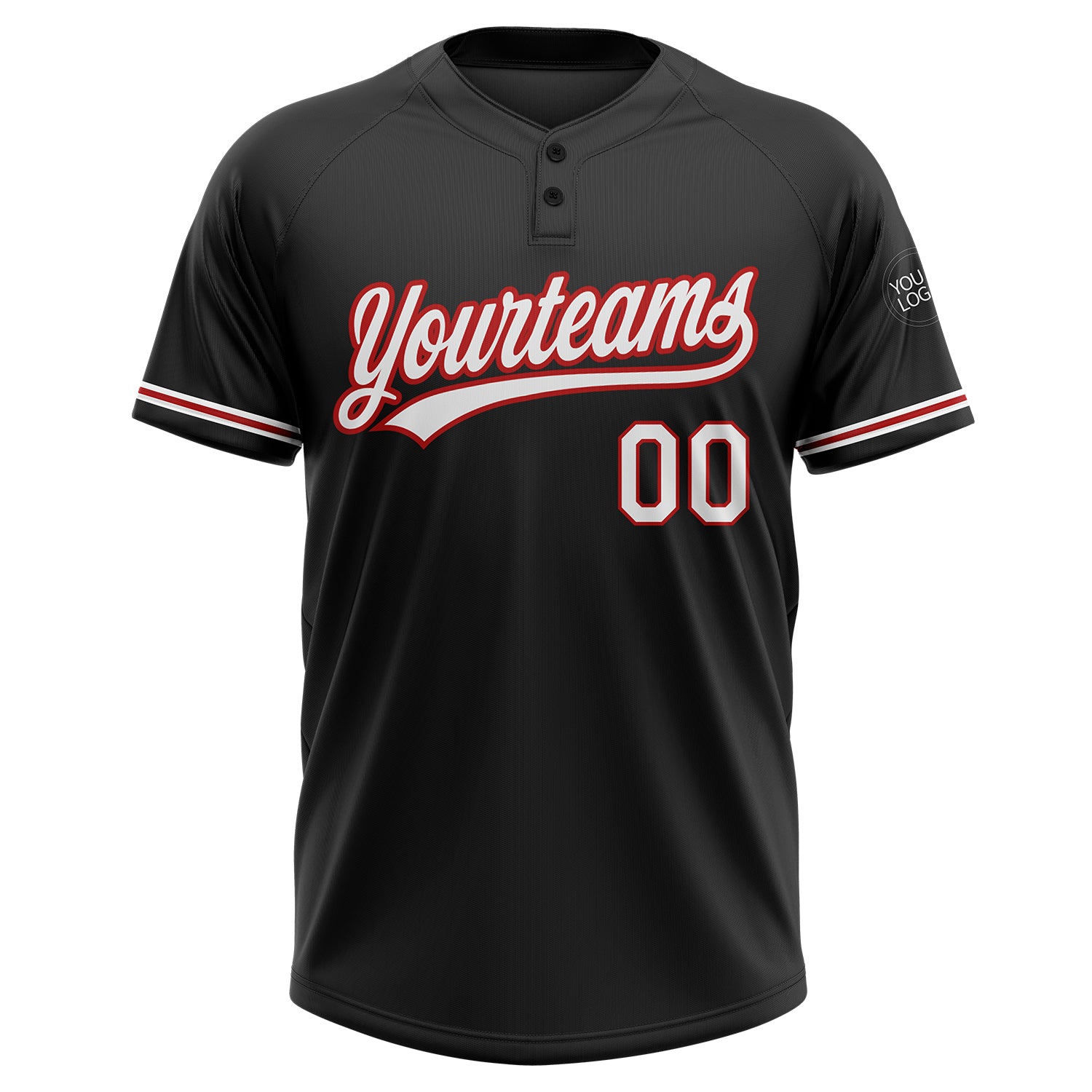 Custom Black White-Red Two-Button Unisex Softball Jersey