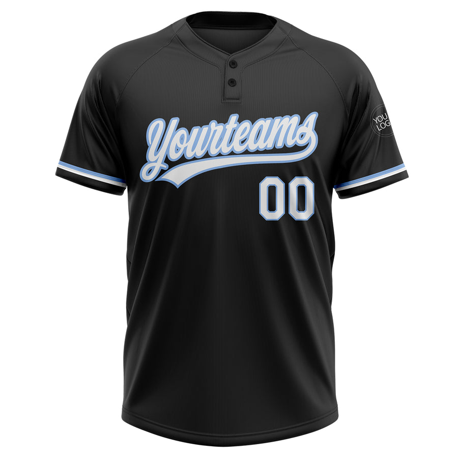 Custom Black White-Light Blue Two-Button Unisex Softball Jersey