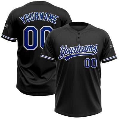 Custom Black Royal-White Two-Button Unisex Softball Jersey