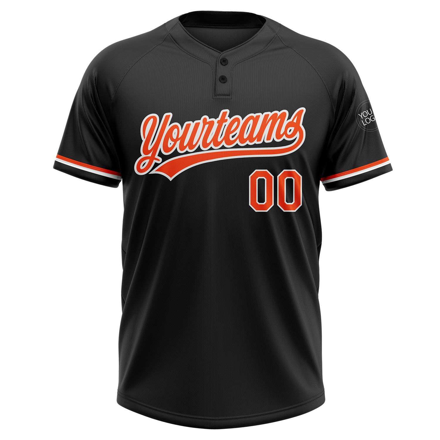 Custom Black Orange-White Two-Button Unisex Softball Jersey