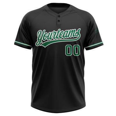 Custom Black Kelly Green-White Two-Button Unisex Softball Jersey