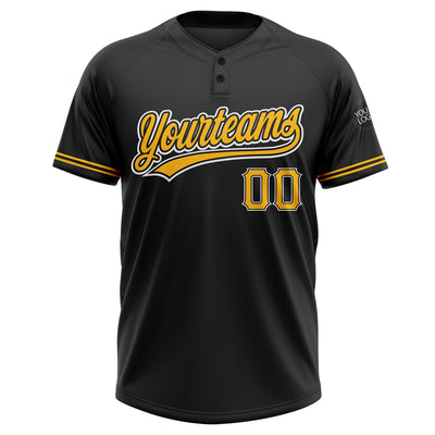 Custom Black Gold-White Two-Button Unisex Softball Jersey