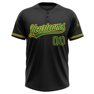 Custom Black Kelly Green-Yellow Two-Button Unisex Softball Jersey