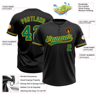 Custom Black Kelly Green-Yellow Two-Button Unisex Softball Jersey