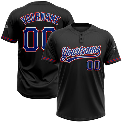 Custom Black Royal-Red Two-Button Unisex Softball Jersey