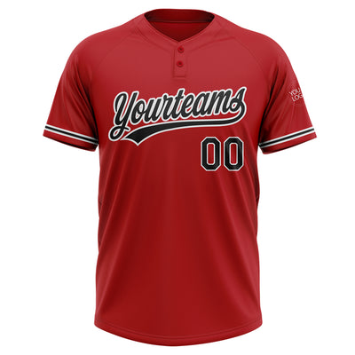 Custom Red Black-White Two-Button Unisex Softball Jersey