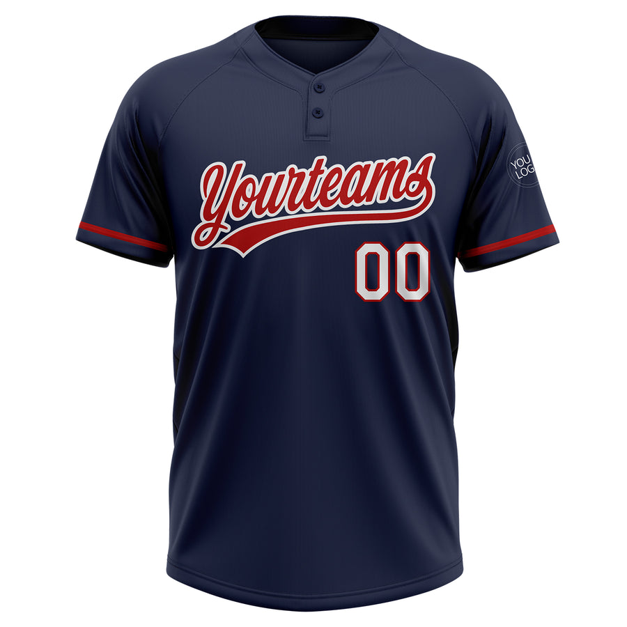 Custom Navy Red-White Two-Button Unisex Softball Jersey