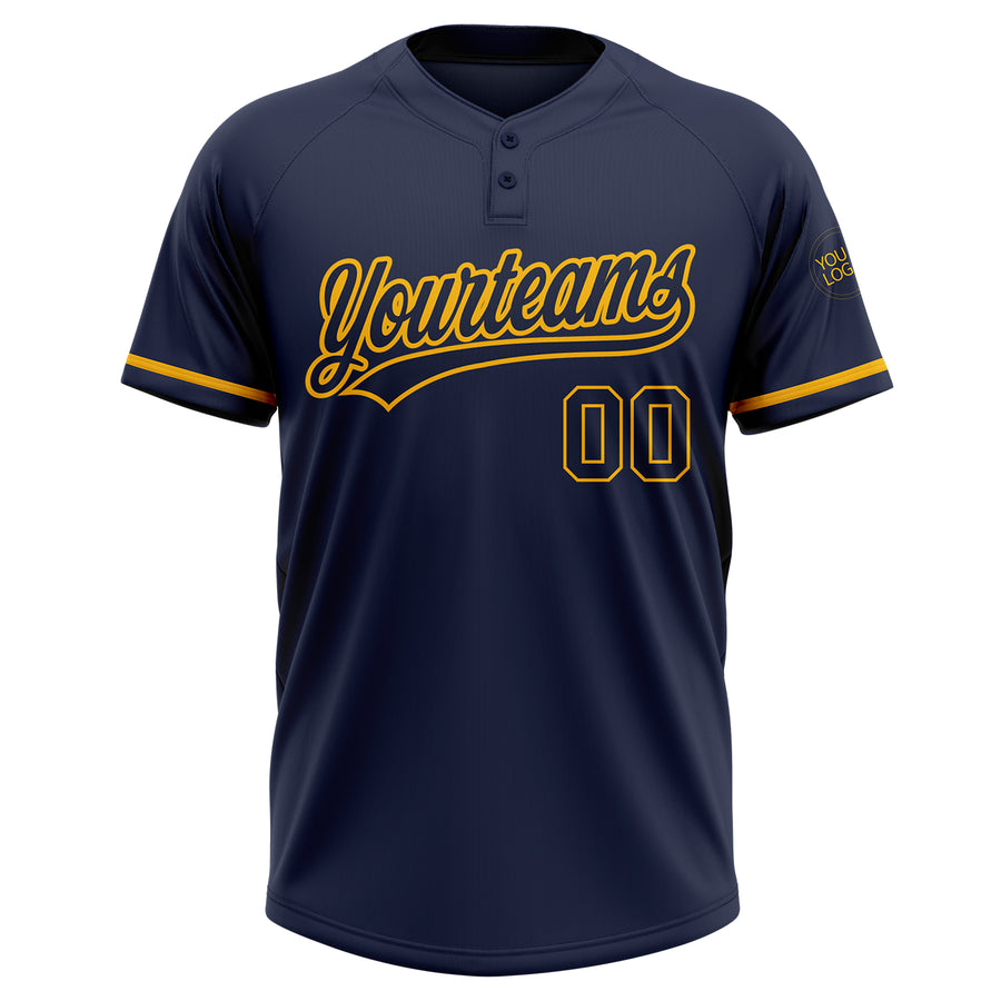 Custom Navy Navy-Gold Two-Button Unisex Softball Jersey