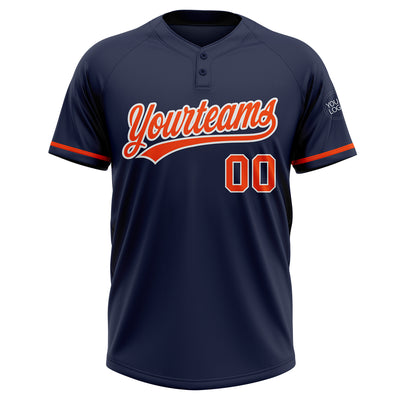 Custom Navy Orange-White Two-Button Unisex Softball Jersey