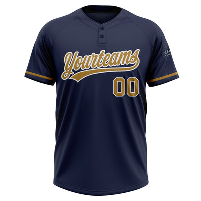 Custom Navy Old Gold-White Two-Button Unisex Softball Jersey