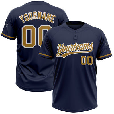 Custom Navy Old Gold-White Two-Button Unisex Softball Jersey