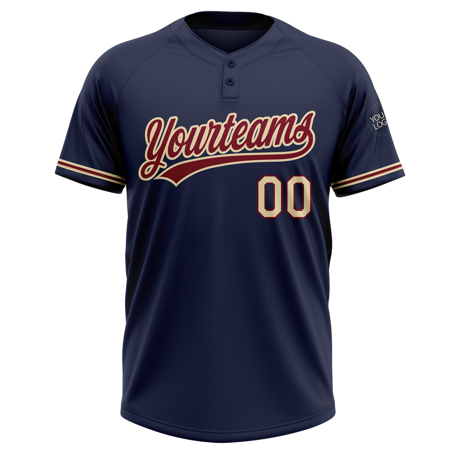 Custom Navy City Cream-Crimson Two-Button Unisex Softball Jersey