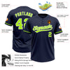 Custom Navy Neon Green-White Two-Button Unisex Softball Jersey