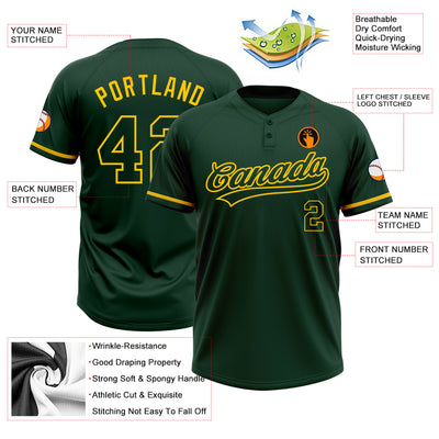 Custom Green Green-Yellow Two-Button Unisex Softball Jersey