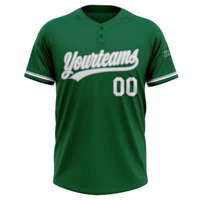 Custom Kelly Green White-Gray Two-Button Unisex Softball Jersey