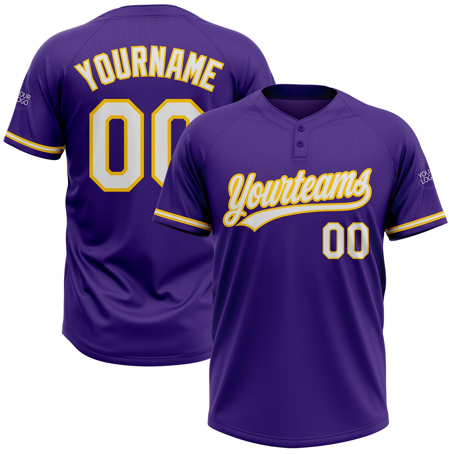 Custom Purple White-Gold Two-Button Unisex Softball Jersey