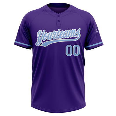 Custom Purple Light Blue-White Two-Button Unisex Softball Jersey