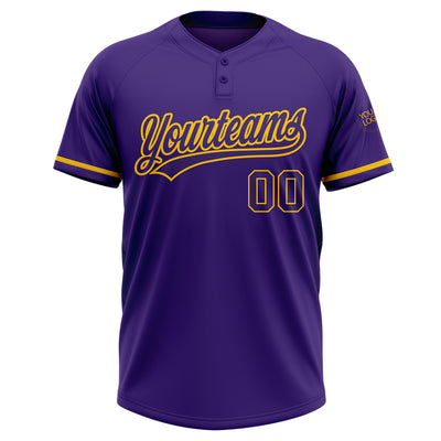 Custom Purple Purple-Yellow Two-Button Unisex Softball Jersey