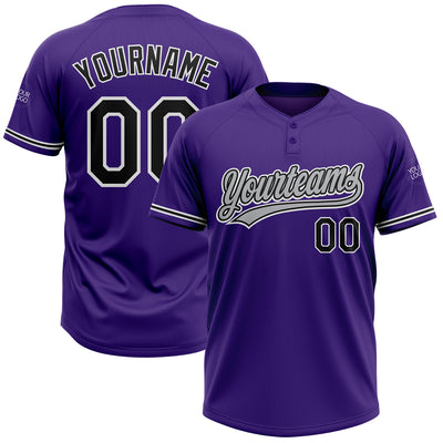 Custom Purple Black-White Two-Button Unisex Softball Jersey