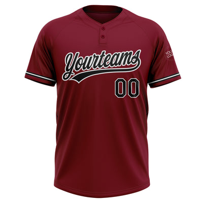 Custom Crimson Black-White Two-Button Unisex Softball Jersey