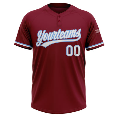 Custom Crimson White-Light Blue Two-Button Unisex Softball Jersey