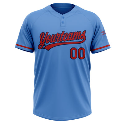 Custom Powder Blue Red-Navy Two-Button Unisex Softball Jersey