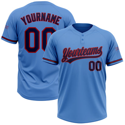 Custom Powder Blue Navy-Red Two-Button Unisex Softball Jersey