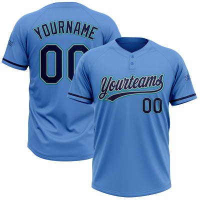 Custom Powder Blue Navy Gray-Teal Two-Button Unisex Softball Jersey