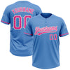 Custom Powder Blue Pink-White Two-Button Unisex Softball Jersey