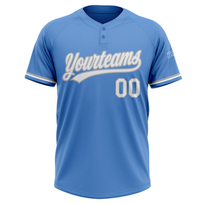 Custom Powder Blue White-Gray Two-Button Unisex Softball Jersey