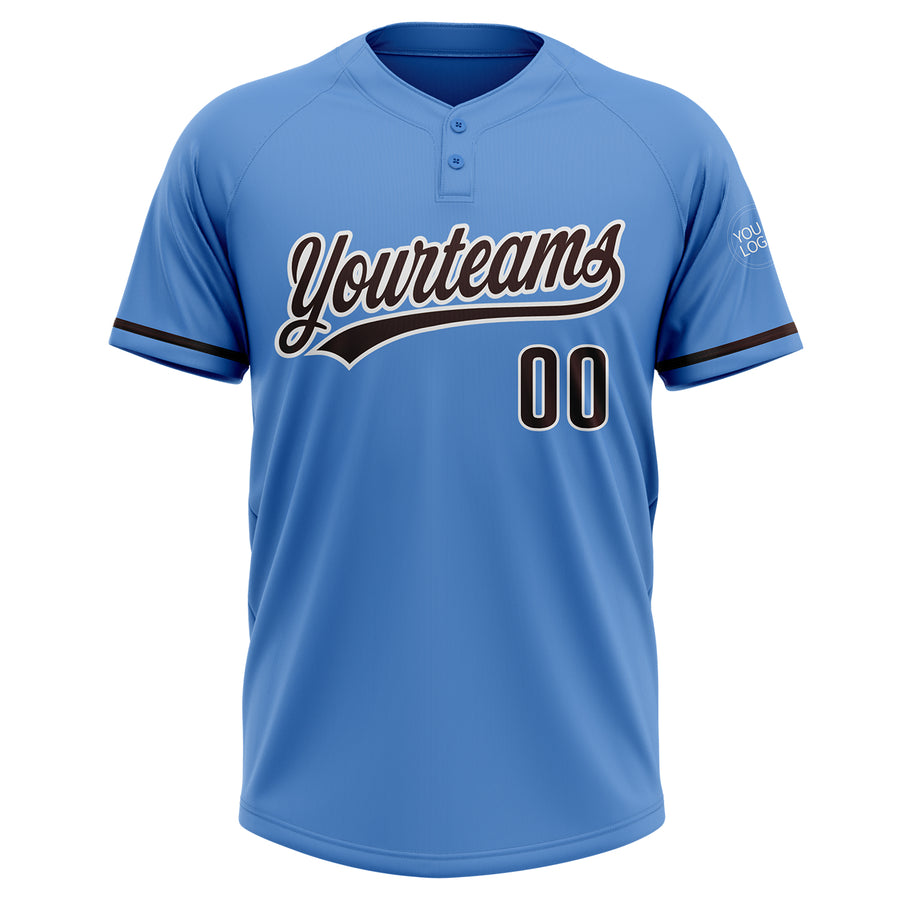 Custom Powder Blue Brown-White Two-Button Unisex Softball Jersey