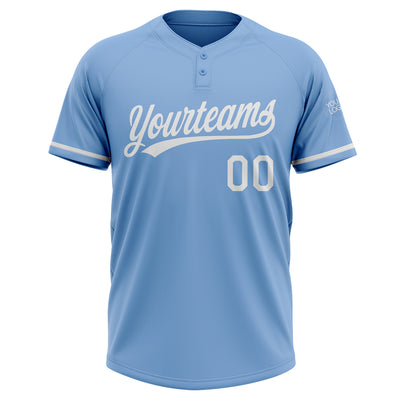 Custom Light Blue White Two-Button Unisex Softball Jersey