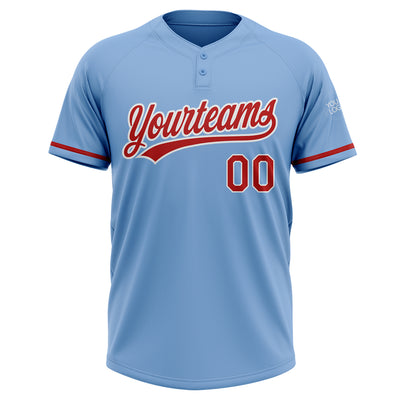 Custom Light Blue Red-White Two-Button Unisex Softball Jersey