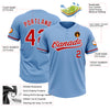 Custom Light Blue Red-White Two-Button Unisex Softball Jersey