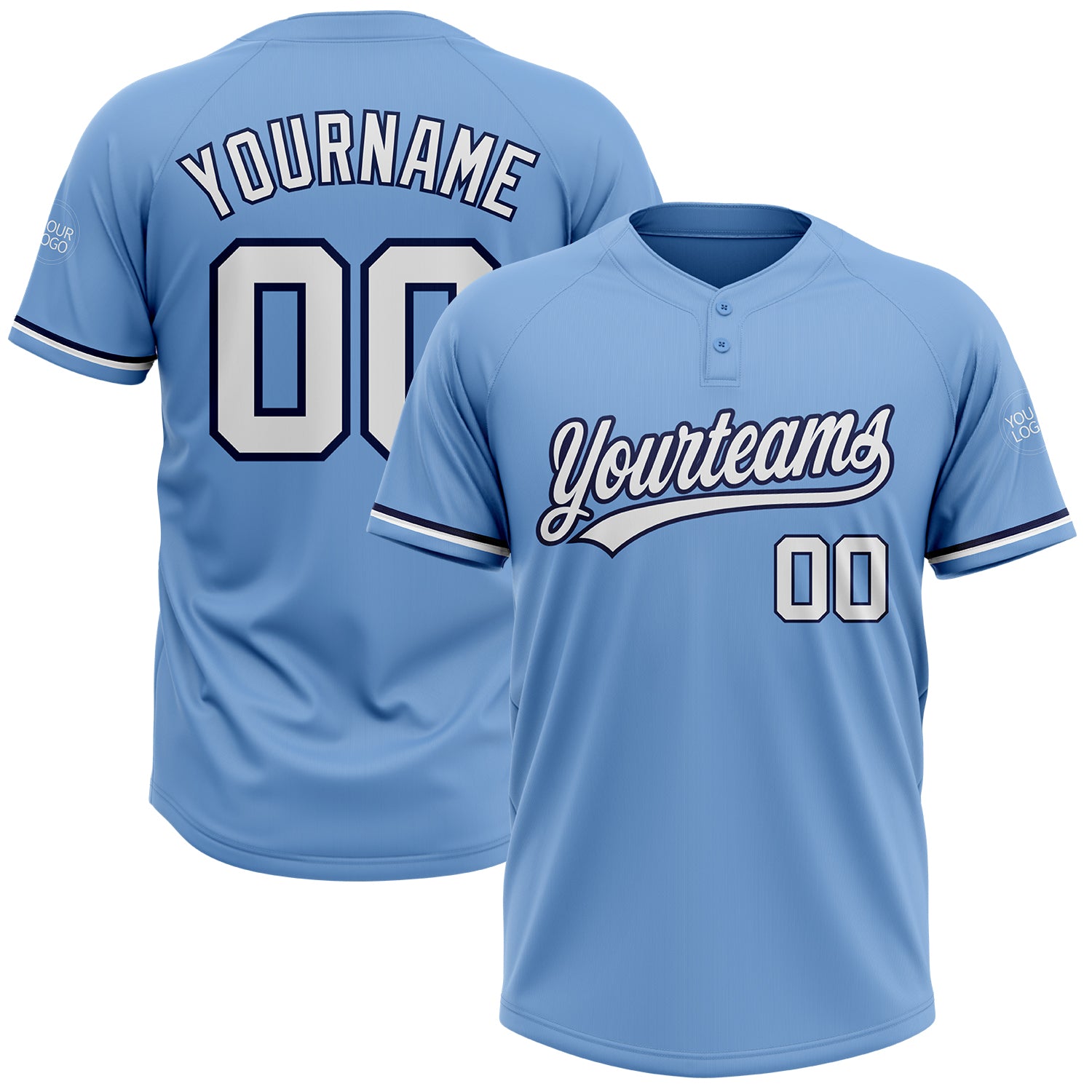 Custom Light Blue White-Navy Two-Button Unisex Softball Jersey