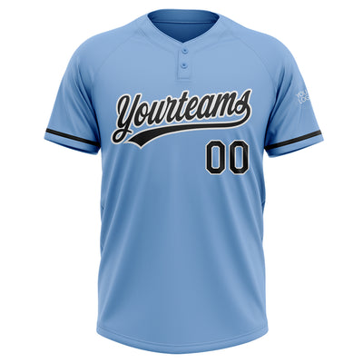 Custom Light Blue Black-White Two-Button Unisex Softball Jersey