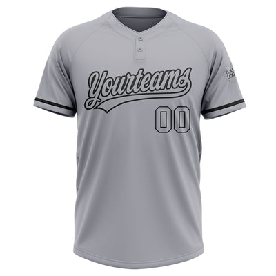 Custom Gray Black Two-Button Unisex Softball Jersey