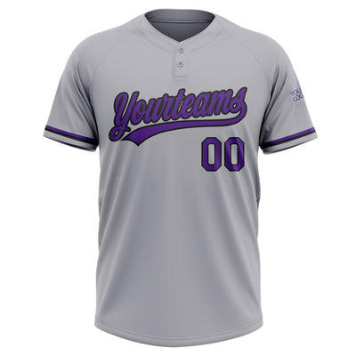 Custom Gray Purple-Black Two-Button Unisex Softball Jersey