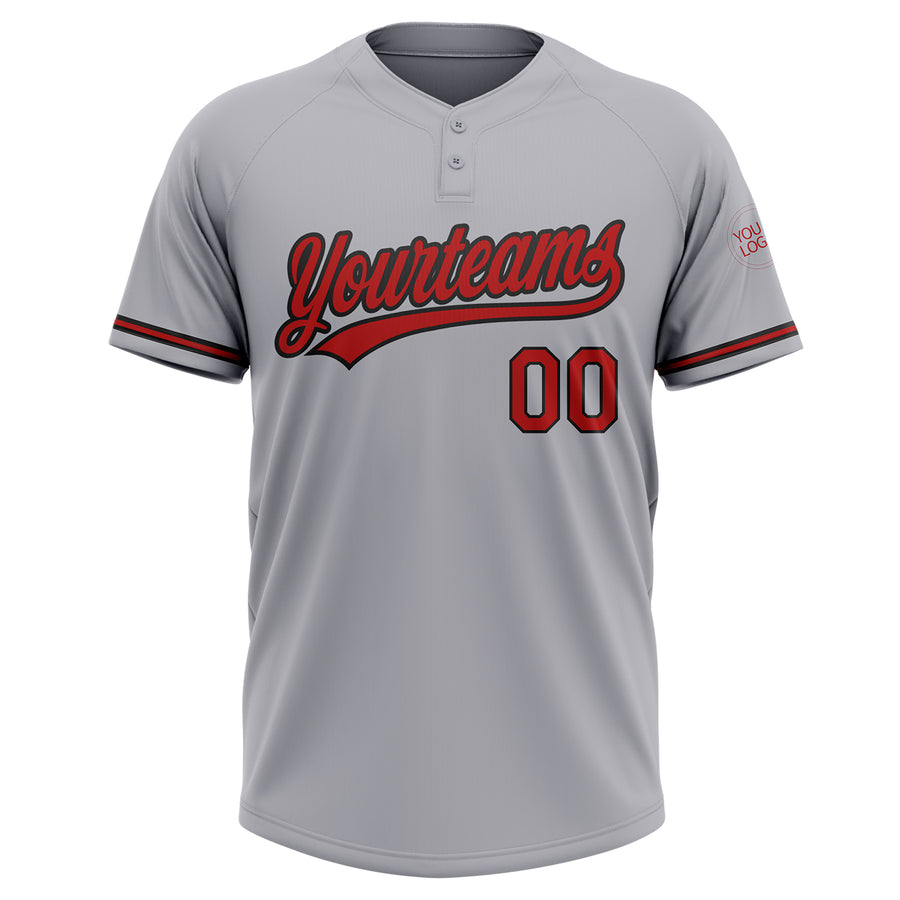 Custom Gray Red-Black Two-Button Unisex Softball Jersey