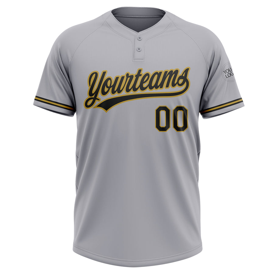 Custom Gray Black-Old Gold Two-Button Unisex Softball Jersey