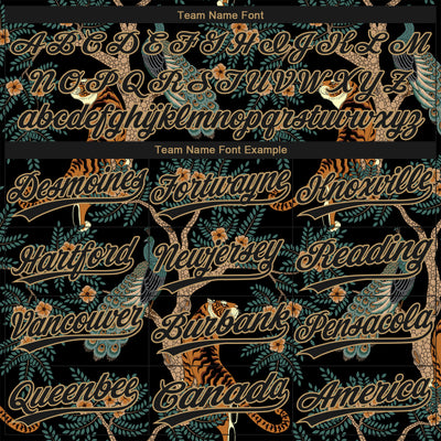 Custom Black Old Gold 3D Pattern Tiger And Peacock Two-Button Unisex Softball Jersey