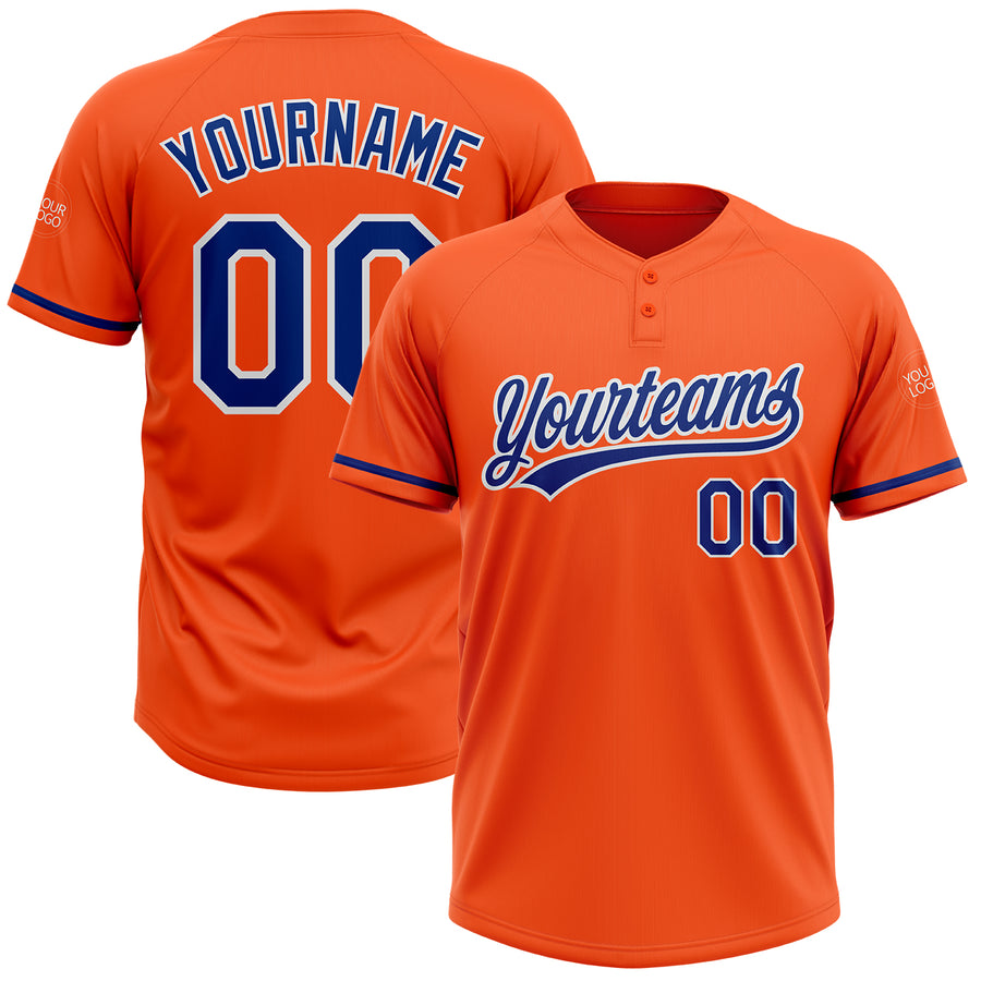 Custom Light Blue Softball Jersey Orange-Royal Two-Button Unisex - FansIdea