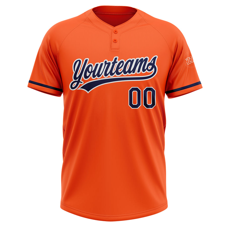 Custom Orange Navy-White Two-Button Unisex Softball Jersey