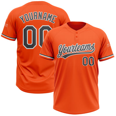 Custom Orange Steel Gray-White Two-Button Unisex Softball Jersey