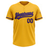 Custom Gold Purple-Black Two-Button Unisex Softball Jersey