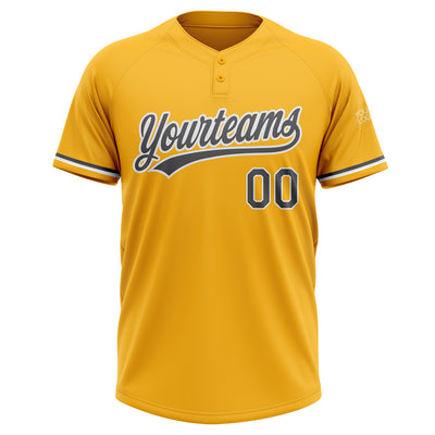 Custom Gold Steel Gray-White Two-Button Unisex Softball Jersey